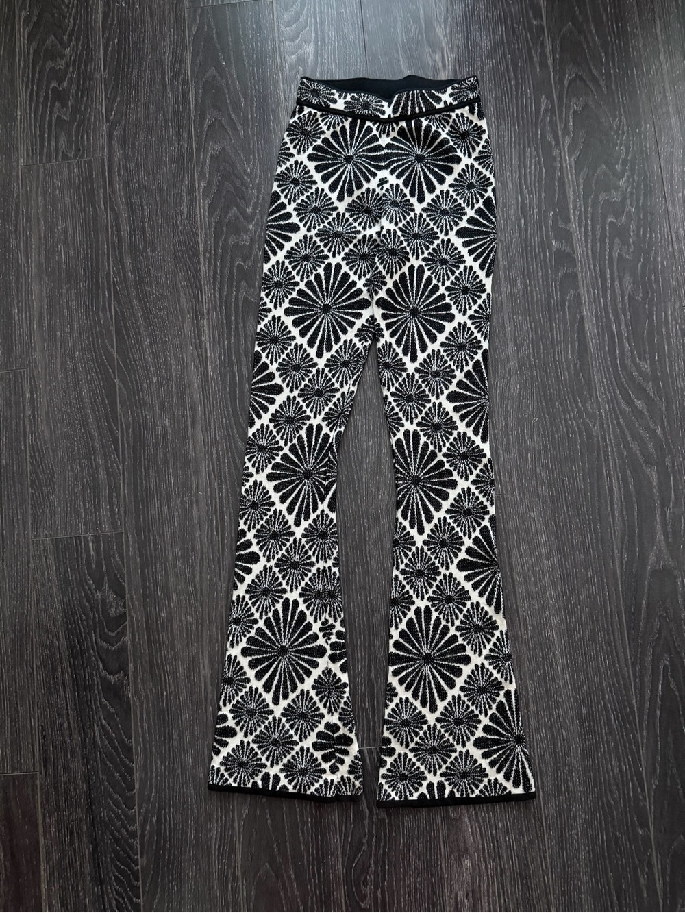 Sandro Black and White Floral Knit Pants
